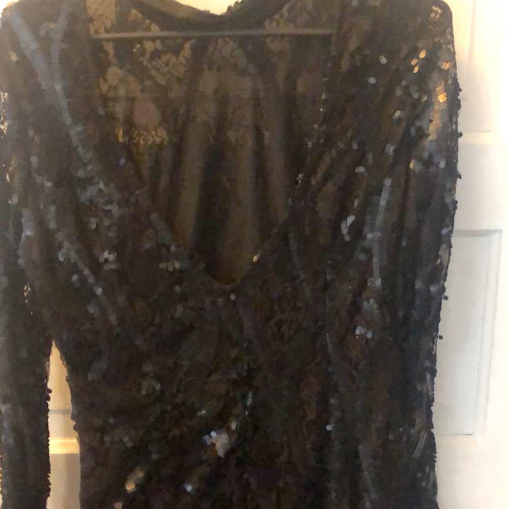 Arden B black sequins gown with long sleeves